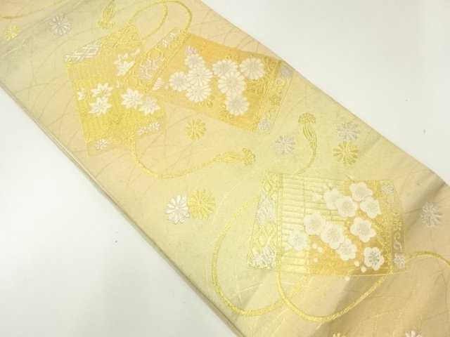 JAPANESE KIMONO / ANTIQUE FUKURO OBI / SILK / WOVEN MANDARIN DUCK & FLOWER